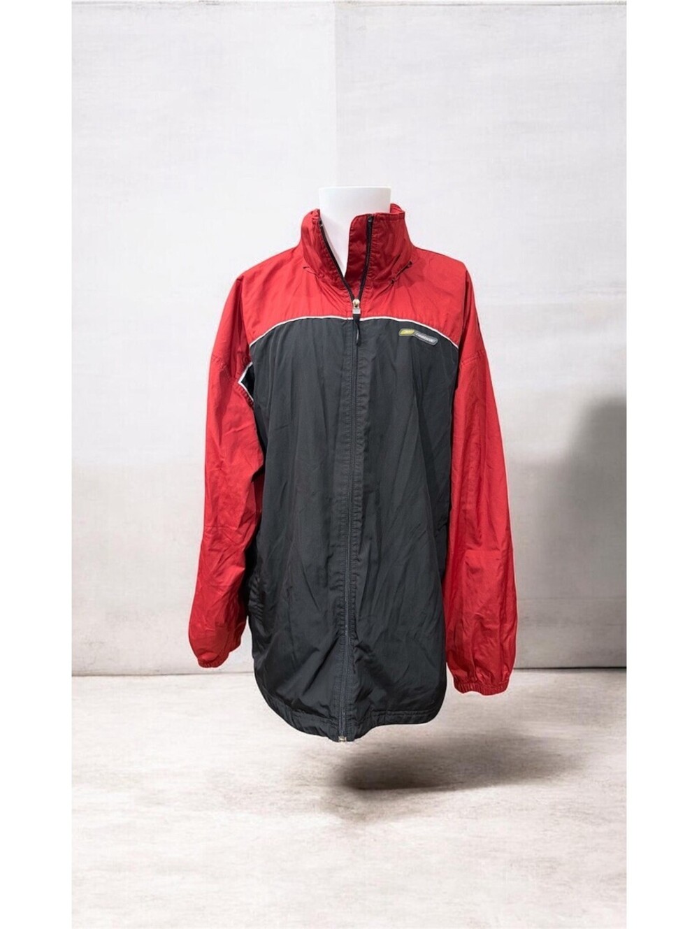 Reebok Vintage 1990’s Windbreaker Jacket Red Black Full Zip Hidden Hood XL